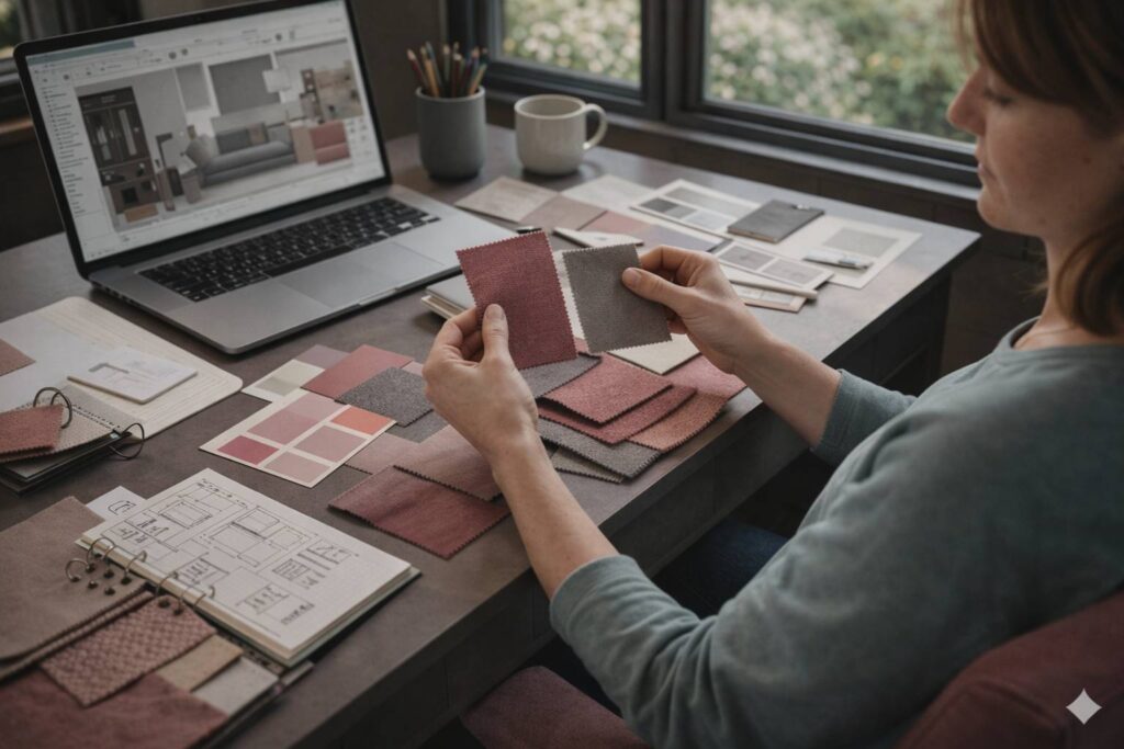 Interieurontwerper werkzaam in een tuinkantoor