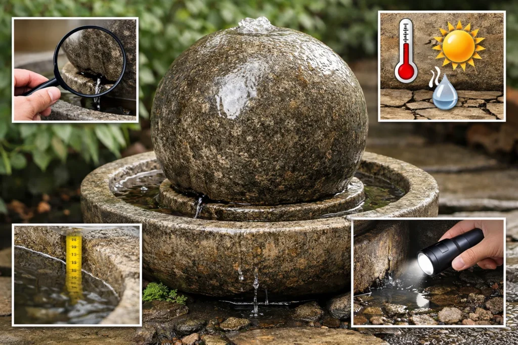 Tuinfontein met waterverlies controleren op lek of verdamping